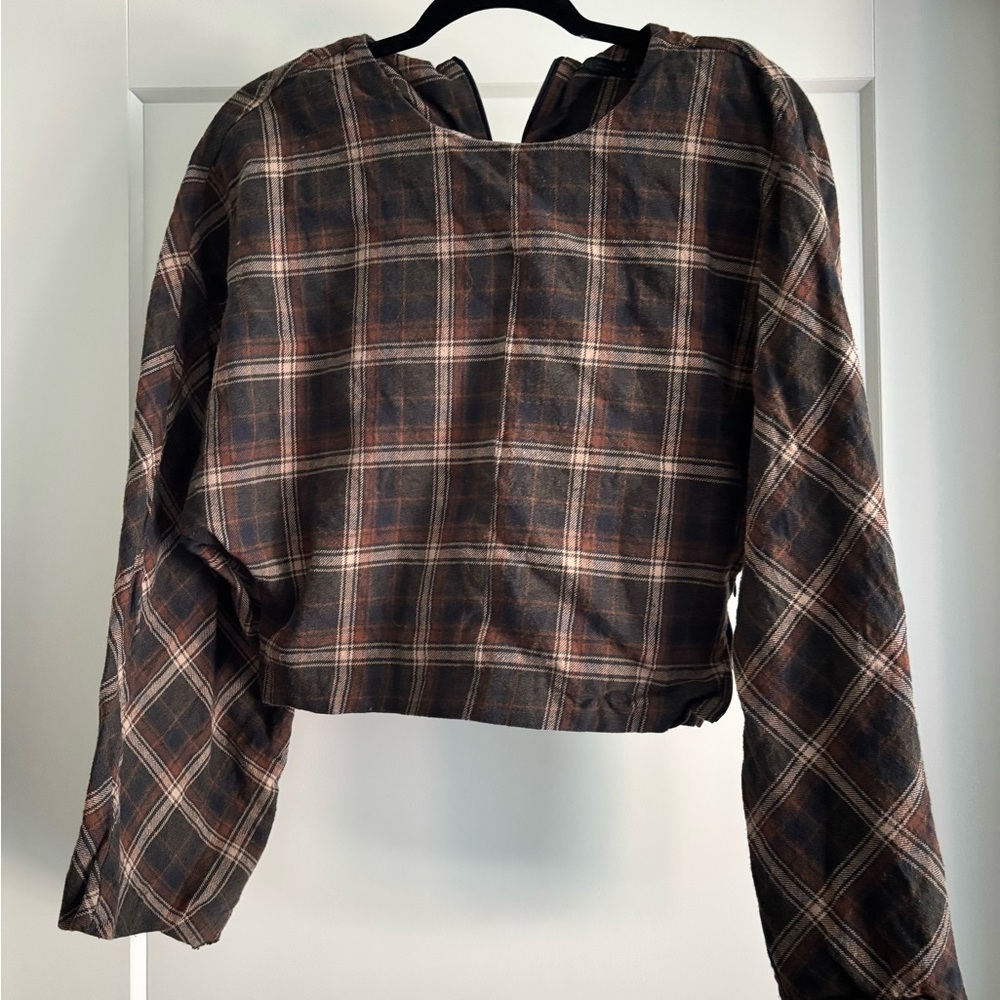 Zara Plaid Top in Brown and Black